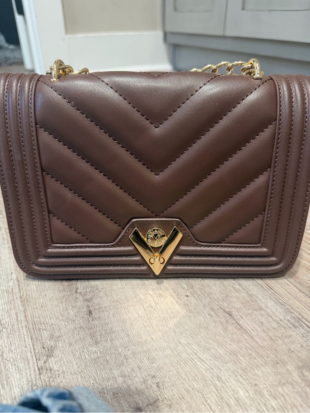 Valentino Brown Quilted Leather Crossbody with Gold Chain